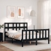 Estructura de cama con cabecero madera maciza negro 140x190 cm