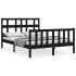 Estructura de cama con cabecero madera maciza negro 140x190