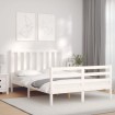 Estructura de cama con cabecero madera maciza blanco 140x190 cm