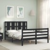 Estructura de cama con cabecero madera maciza negro 120x200 cm