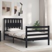 Estructura de cama con cabecero madera maciza negro 90x200 cm