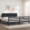 Estructura de cama con cabecero madera maciza negro 200x200 cm