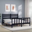 Estructura de cama con cabecero madera maciza negro 160x200 cm