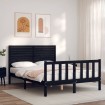 Estructura cama de matrimonio con cabecero madera maciza negro