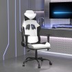 Silla gaming masaje y reposapiés cuero sintético negro blanco