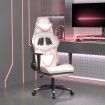 Silla gaming masaje y reposapiés cuero sintético blanco y rosa