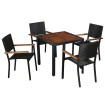 Set comedor jardín 5 pzas ratán sintético y madera acacia negro