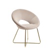 Silla de comedor beige de terciopelo con patas doradas 