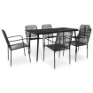 Set de comedor de jardín 7 pzas cuerda de algodón y acero negro