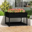 Jardinera con estante madera maciza pino negro 111,5x111,5x81cm