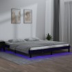 Estructura de cama doble con LED madera maciza negra 120x190 cm